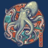 Japanese Kracken Octopus Monster Cooling Performance Crew T-Shirt