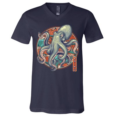 Japanese Kracken Octopus Monster V-Neck T-Shirt