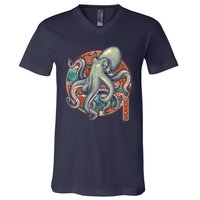 Japanese Kracken Octopus Monster V-Neck T-Shirt