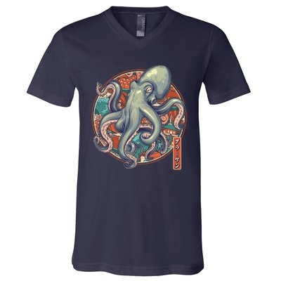 Japanese Kracken Octopus Monster V-Neck T-Shirt