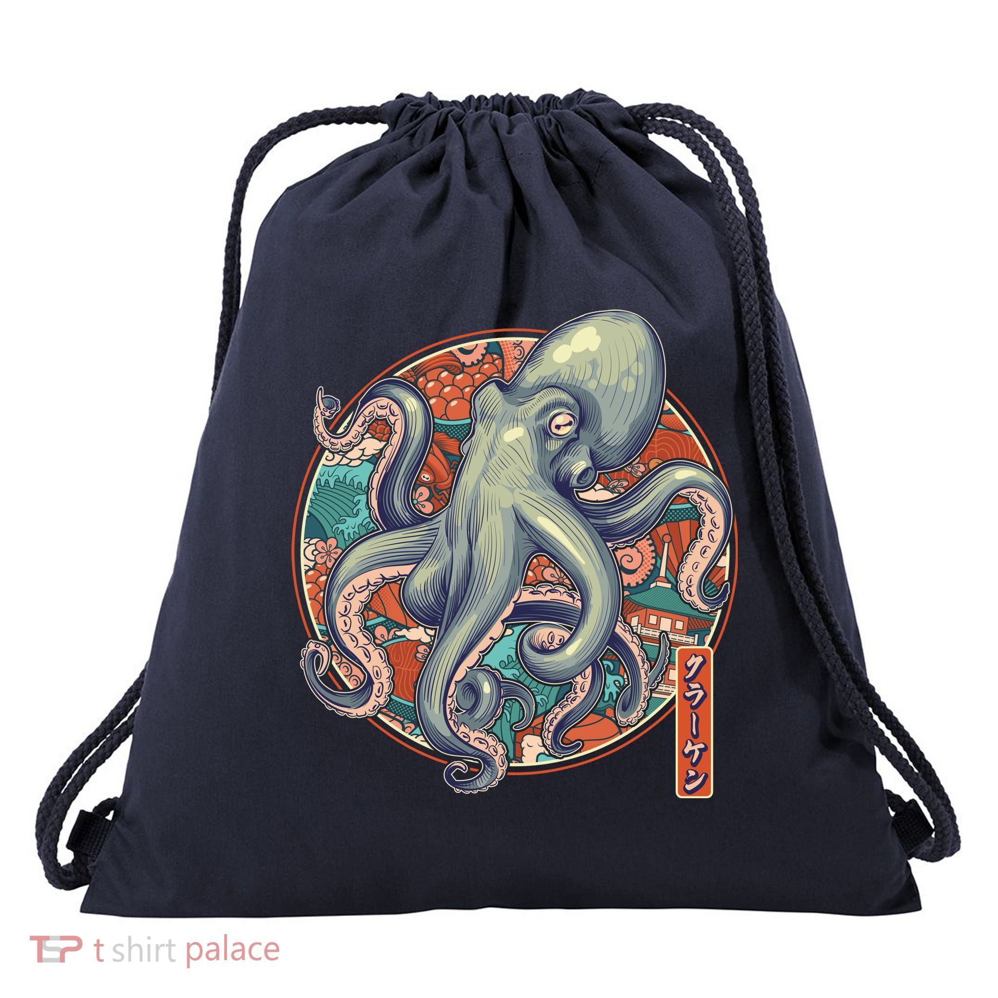 Japanese Kracken Octopus Monster Drawstring Bag