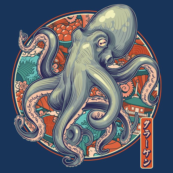 Japanese Kracken Octopus Monster Flat Bill Trucker Hat