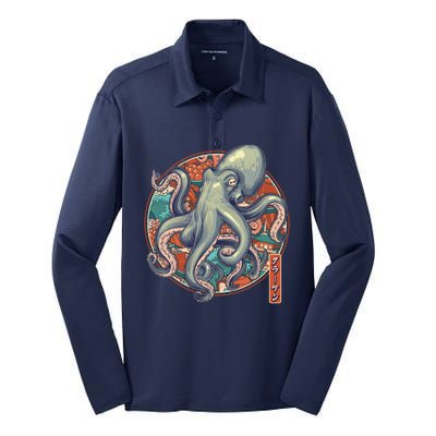 Japanese Kracken Octopus Monster Silk Touch Performance Long Sleeve Polo