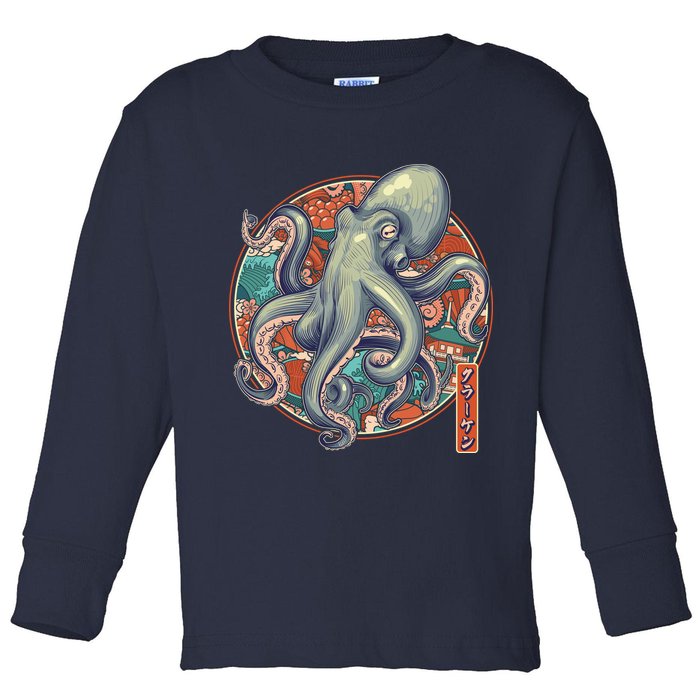 Japanese Kracken Octopus Monster Toddler Long Sleeve Shirt