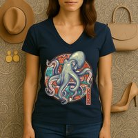 Japanese Kracken Octopus Monster Women's V-Neck T-Shirt