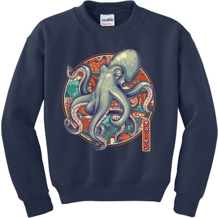 Japanese Kracken Octopus Monster Kids Sweatshirt