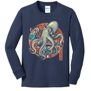 Japanese Kracken Octopus Monster Kids Long Sleeve Shirt