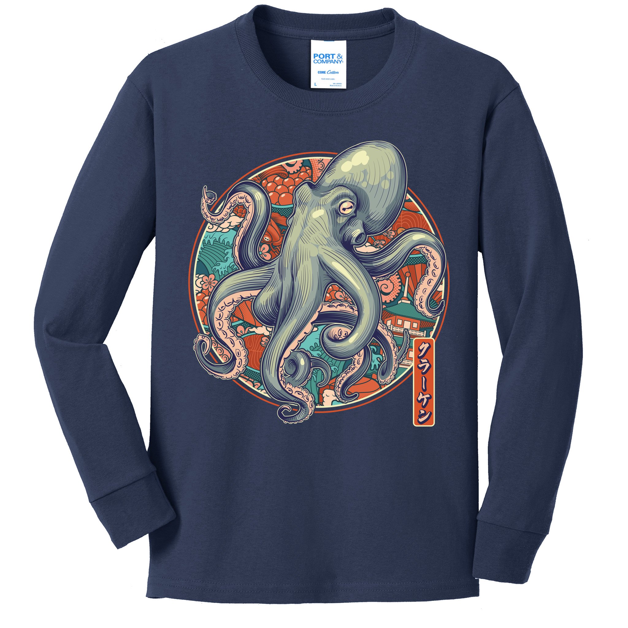 Japanese Kracken Octopus Monster Kids Long Sleeve Shirt