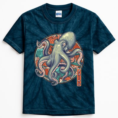 Japanese Kracken Octopus Monster Kids Tie-Dye T-Shirt