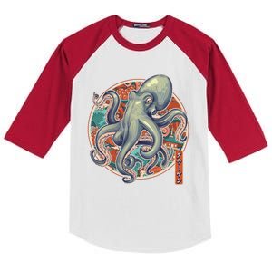 Japanese Kracken Octopus Monster Kids Colorblock Raglan Jersey