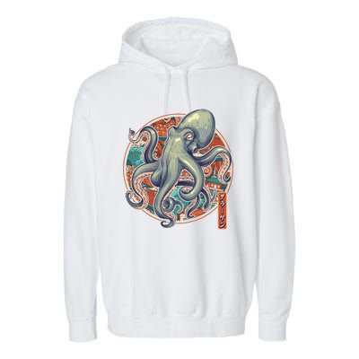 Japanese Kracken Octopus Monster Garment-Dyed Fleece Hoodie