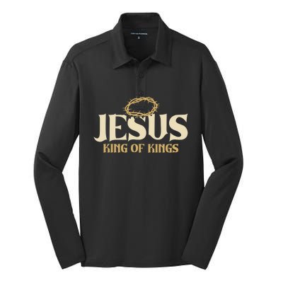 Jesus King Of Kings Thorn Crown Passion Of Christ Faith Gift Silk Touch Performance Long Sleeve Polo