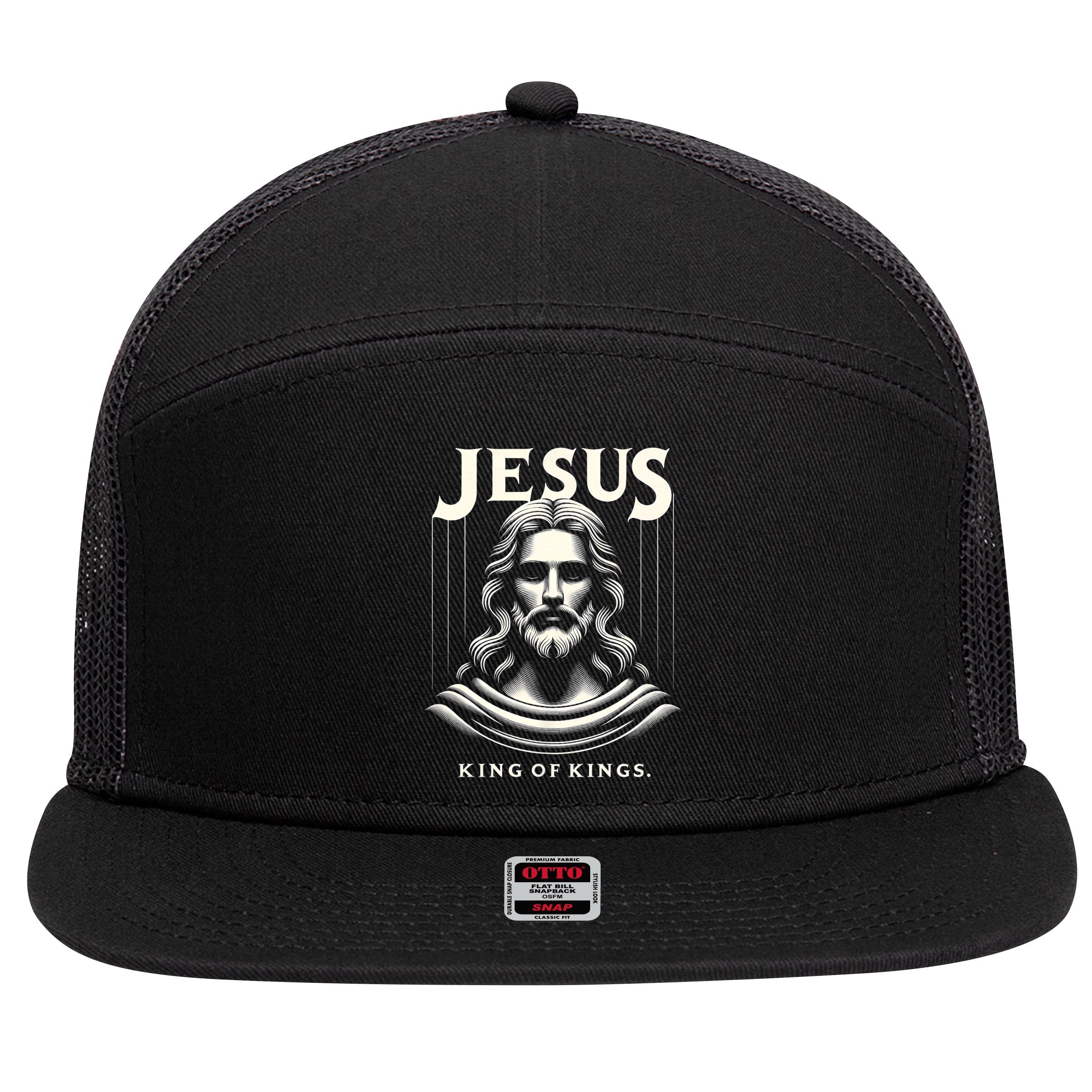 Jesus King Of Kings Jesus Funny Graphic 7 Panel Mesh Trucker Snapback Hat