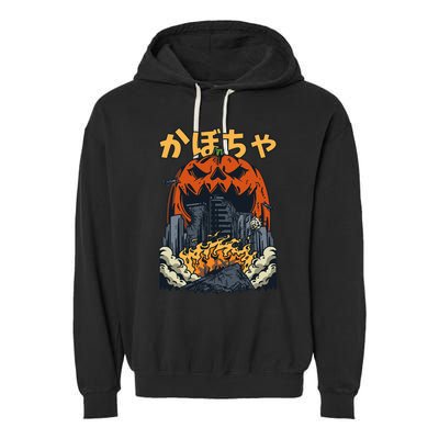 Japanese Killer Pumpkin Vegetable Kaiju Anime Halloween Garment-Dyed Fleece Hoodie