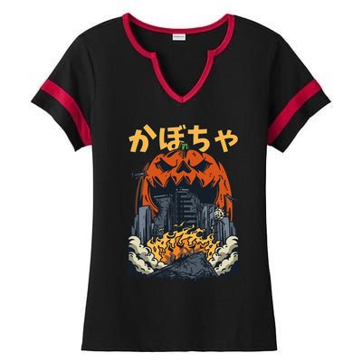 Japanese Killer Pumpkin Vegetable Kaiju Anime Halloween Ladies Halftime Notch Neck Tee