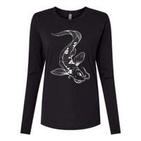 Japan Koi Pond Fish Kawaii Traditional Japanese Graphic Womens Cotton Relaxed Long Sleeve T-Shirt