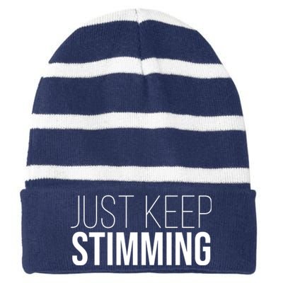 Just Keep Swimming Positive Quote Striped Beanie with Solid Band