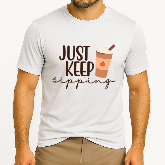 Just Keep Sipping Pumpkin Spice Coffee Lover Cooling Performance Crew T-Shirt