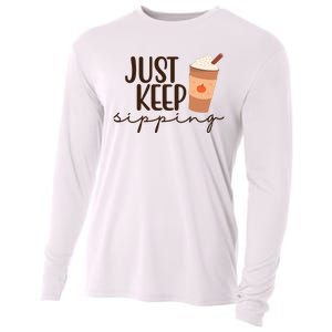 Just Keep Sipping Pumpkin Spice Coffee Lover Cooling Performance Long Sleeve Crew