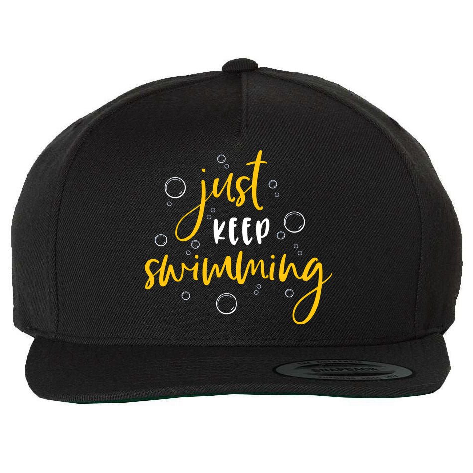 Just Keep Swimming Wool Snapback Cap