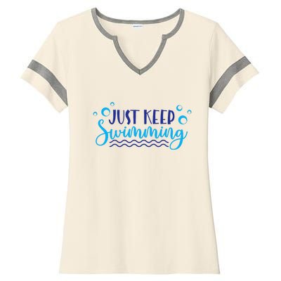 Just Keep Swimming I Love Swim Ladies Halftime Notch Neck Tee