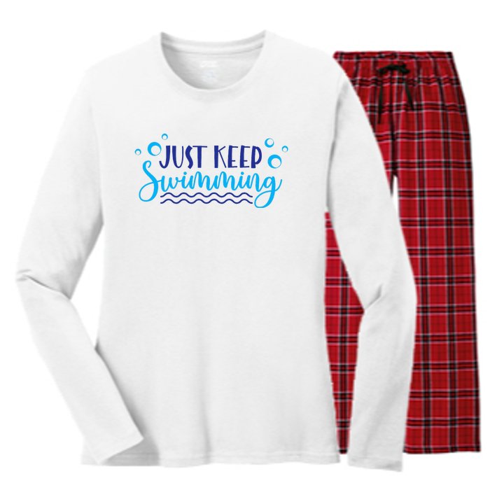 Just Keep Swimming I Love Swim Women's Long Sleeve Flannel Pajama Set 