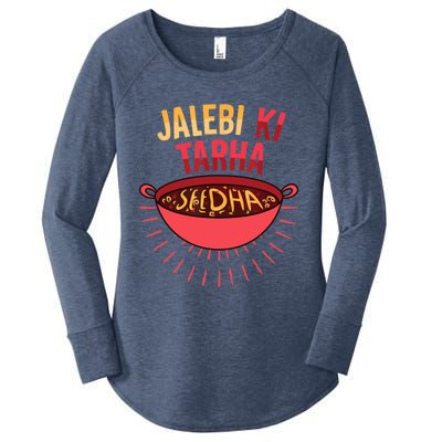 Jalebi Ki Tarah Seedha Desi Bollywood Funny Hindi Punjabi Women's Perfect Tri Tunic Long Sleeve Shirt