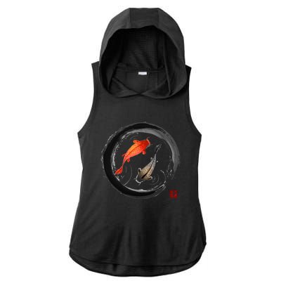 Japanese Koi Vintage Ink Shodo Ladies PosiCharge Tri-Blend Wicking Draft Hoodie Tank