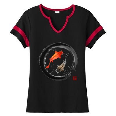 Japanese Koi Vintage Ink Shodo Ladies Halftime Notch Neck Tee