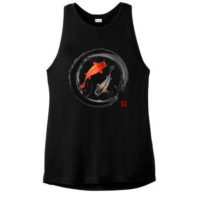 Japanese Koi Vintage Ink Shodo Ladies PosiCharge Tri-Blend Wicking Tank