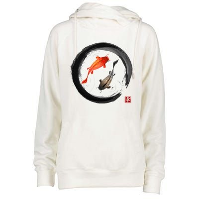 Japanese Koi Vintage Ink Shodo Womens Funnel Neck Pullover Hood