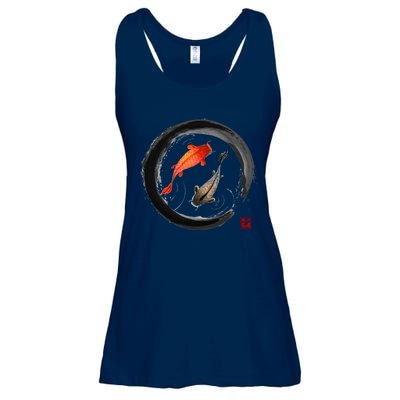 Japanese Koi Vintage Ink Shodo Ladies Essential Flowy Tank