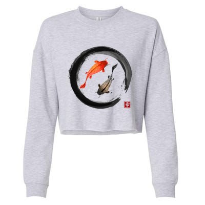 Japanese Koi Vintage Ink Shodo Cropped Pullover Crew