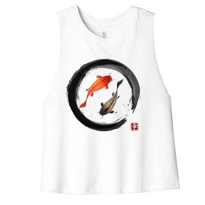 Japanese Koi Vintage Ink Shodo Women's Racerback Cropped Tank