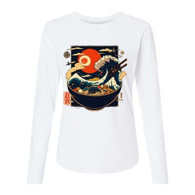 Japanese Kanagawa Wave Ramen Graphic Retro Anime Noodles Art Womens Cotton Relaxed Long Sleeve T-Shirt