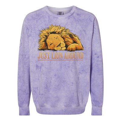 Just Lion Around Lazy Cute Colorblast Crewneck Sweatshirt