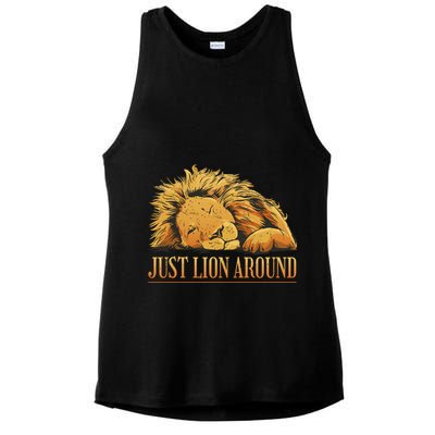 Just Lion Around Lazy Cute Ladies PosiCharge Tri-Blend Wicking Tank