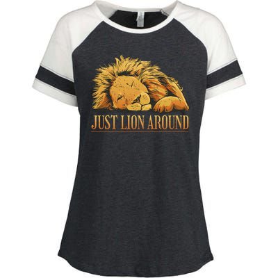 Just Lion Around Lazy Cute Enza Ladies Jersey Colorblock Tee