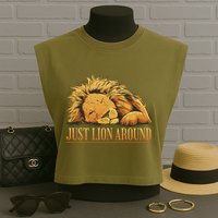 Just Lion Around Lazy Cute Garment-Dyed Women's Muscle Tee