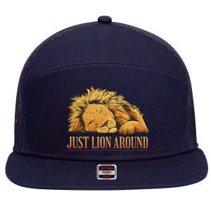 Just Lion Around Lazy Cute 7 Panel Mesh Trucker Snapback Hat