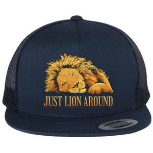 Just Lion Around Lazy Cute Flat Bill Trucker Hat