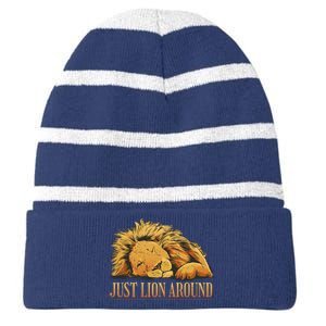 Just Lion Around Lazy Cute Striped Beanie with Solid Band