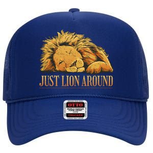 Just Lion Around Lazy Cute High Crown Mesh Back Trucker Hat