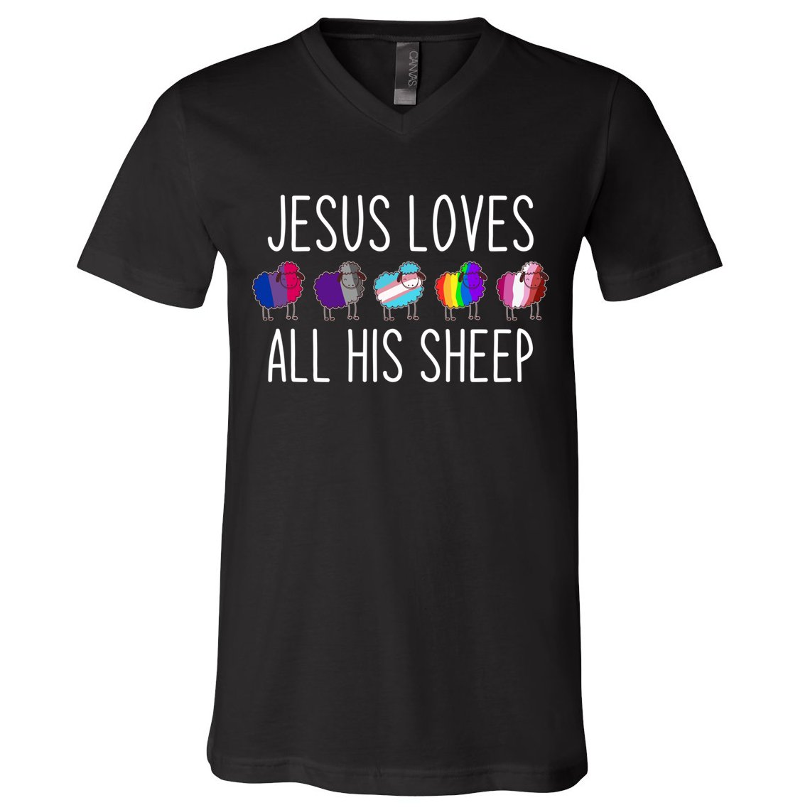 Jesus Loves All His Sheep Lgbt Gift Funny Christian Jesus Gift V-Neck T-Shirt
