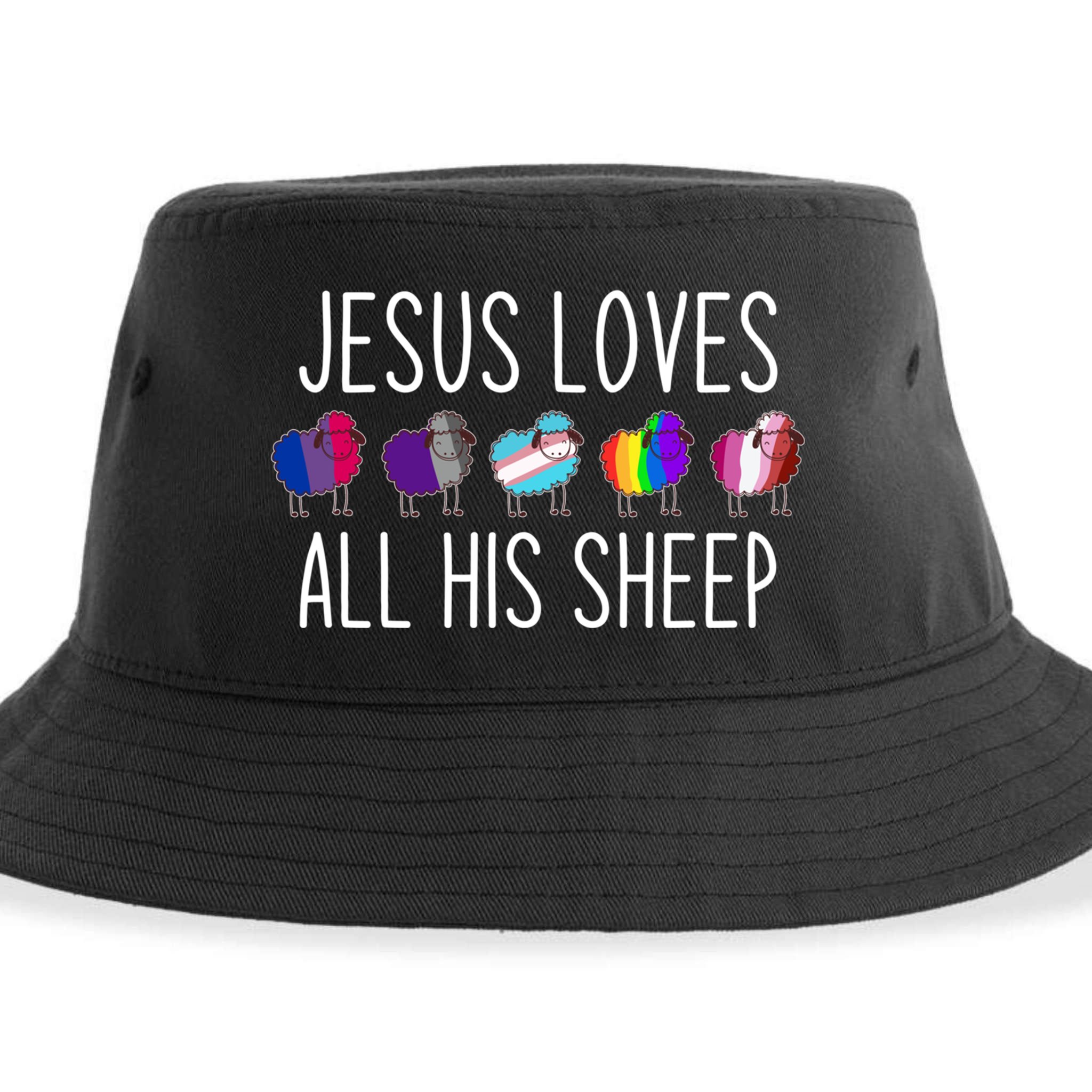 Jesus Loves All His Sheep Lgbt Gift Funny Christian Jesus Gift Sustainable Bucket Hat