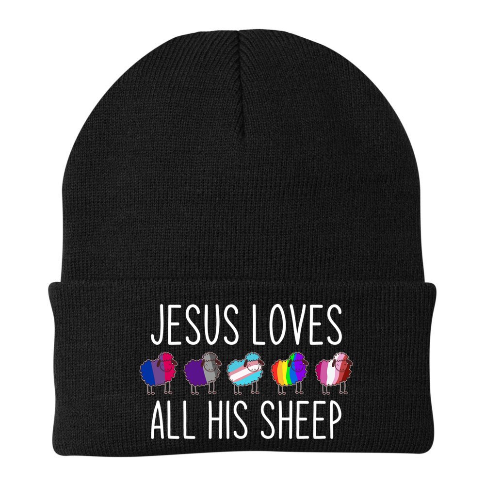 Jesus Loves All His Sheep Lgbt Gift Funny Christian Jesus Gift Beanie