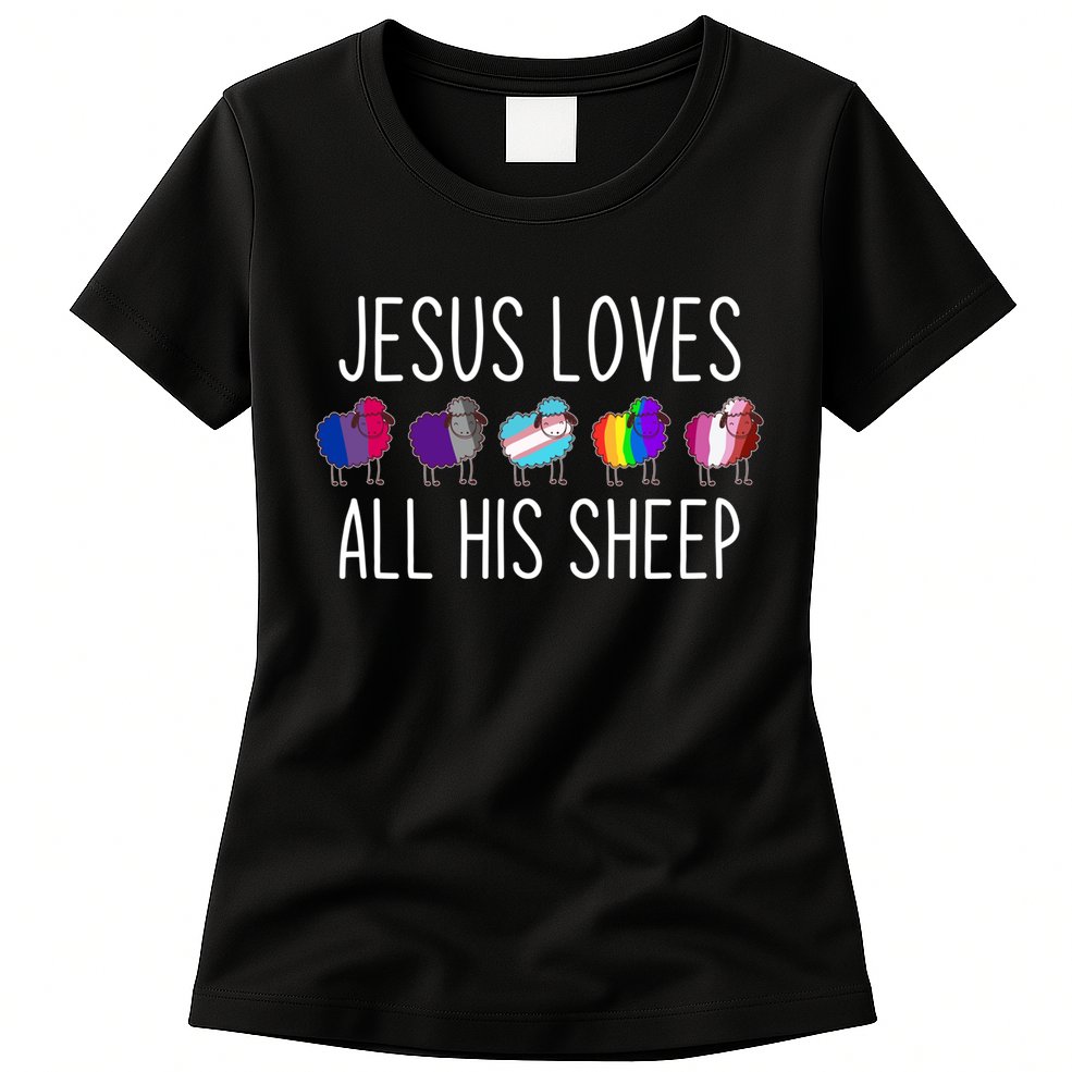 Jesus Loves All His Sheep Lgbt Gift Funny Christian Jesus Gift Womens T-Shirt