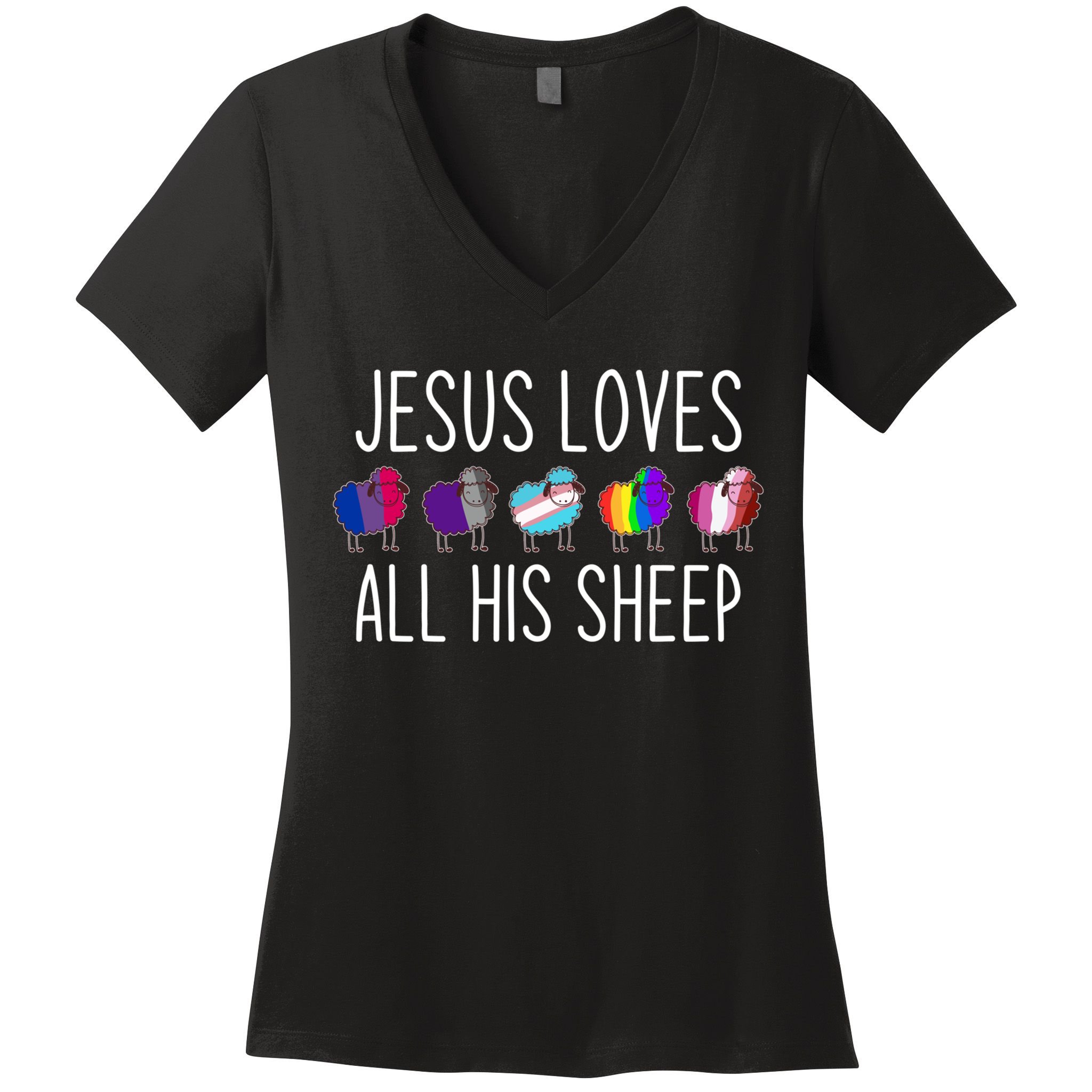 Jesus Loves All His Sheep Lgbt Gift Funny Christian Jesus Gift Women's V-Neck T-Shirt
