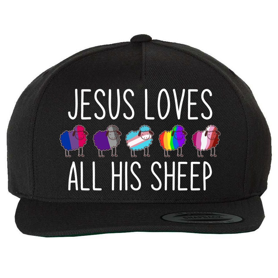 Jesus Loves All His Sheep Lgbt Gift Funny Christian Jesus Gift Wool Snapback Cap