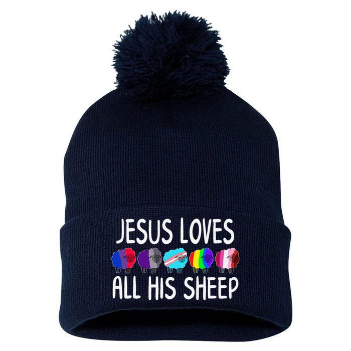 Jesus Loves All His Sheeps Lgbtq Christian Proud Ally Pom Pom 12in Knit Beanie